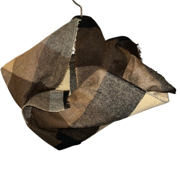 Angelo of Milano ITALY neutrals tan brown plaid wool blend scarf - Picture 3 of 5